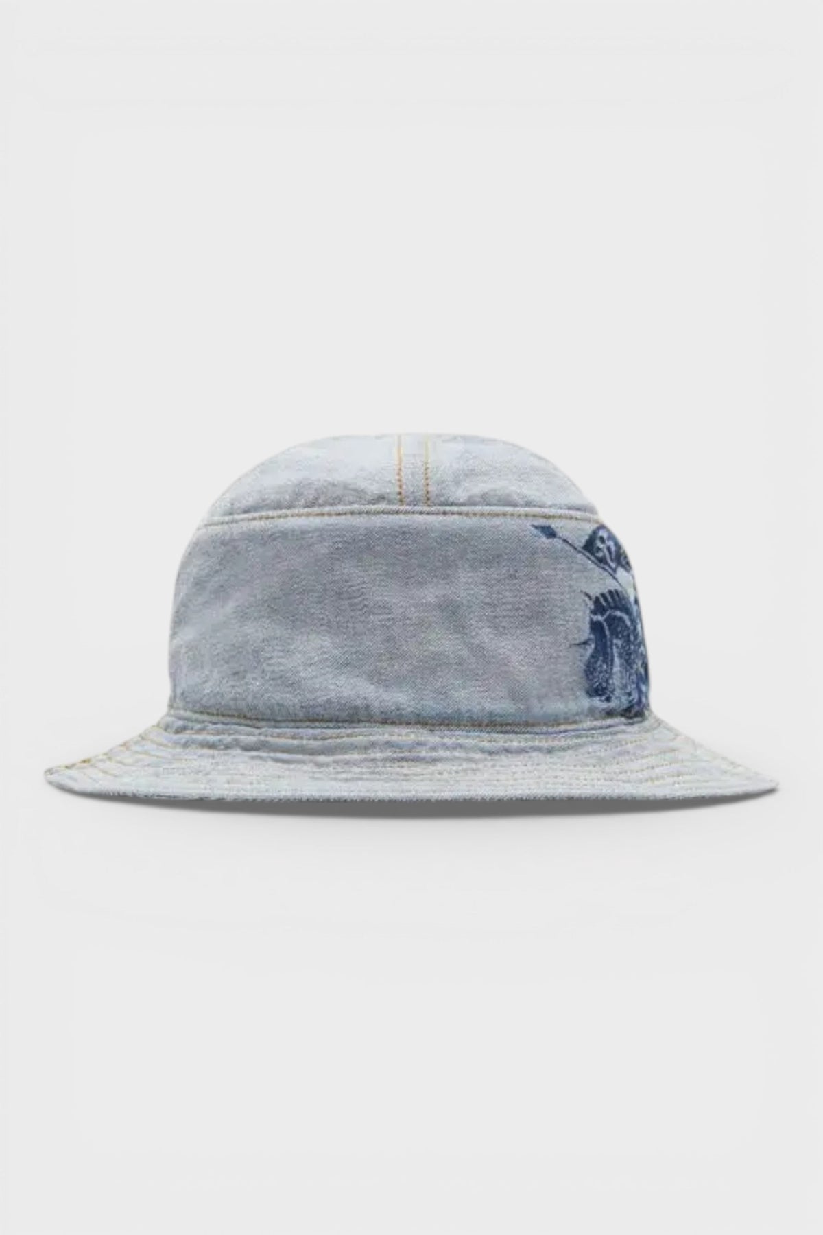 Logo Print Denim Bucket Hat Blue