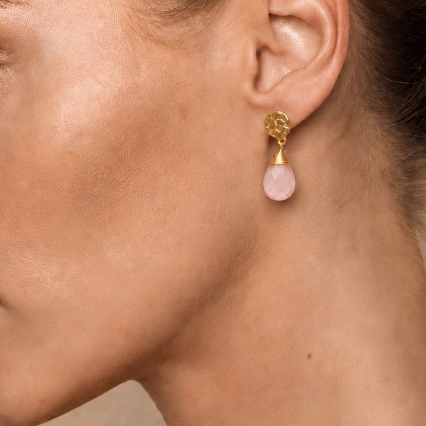 Boucles d'oreilles pendantes Athena Kate : Calcédoine rose