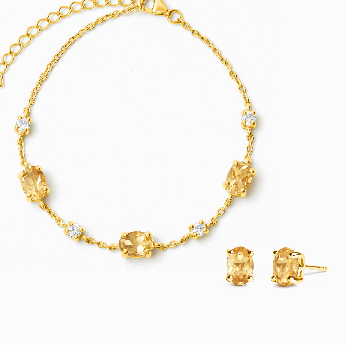 Citrien armband en oorbellen set in 18k verguld zilver