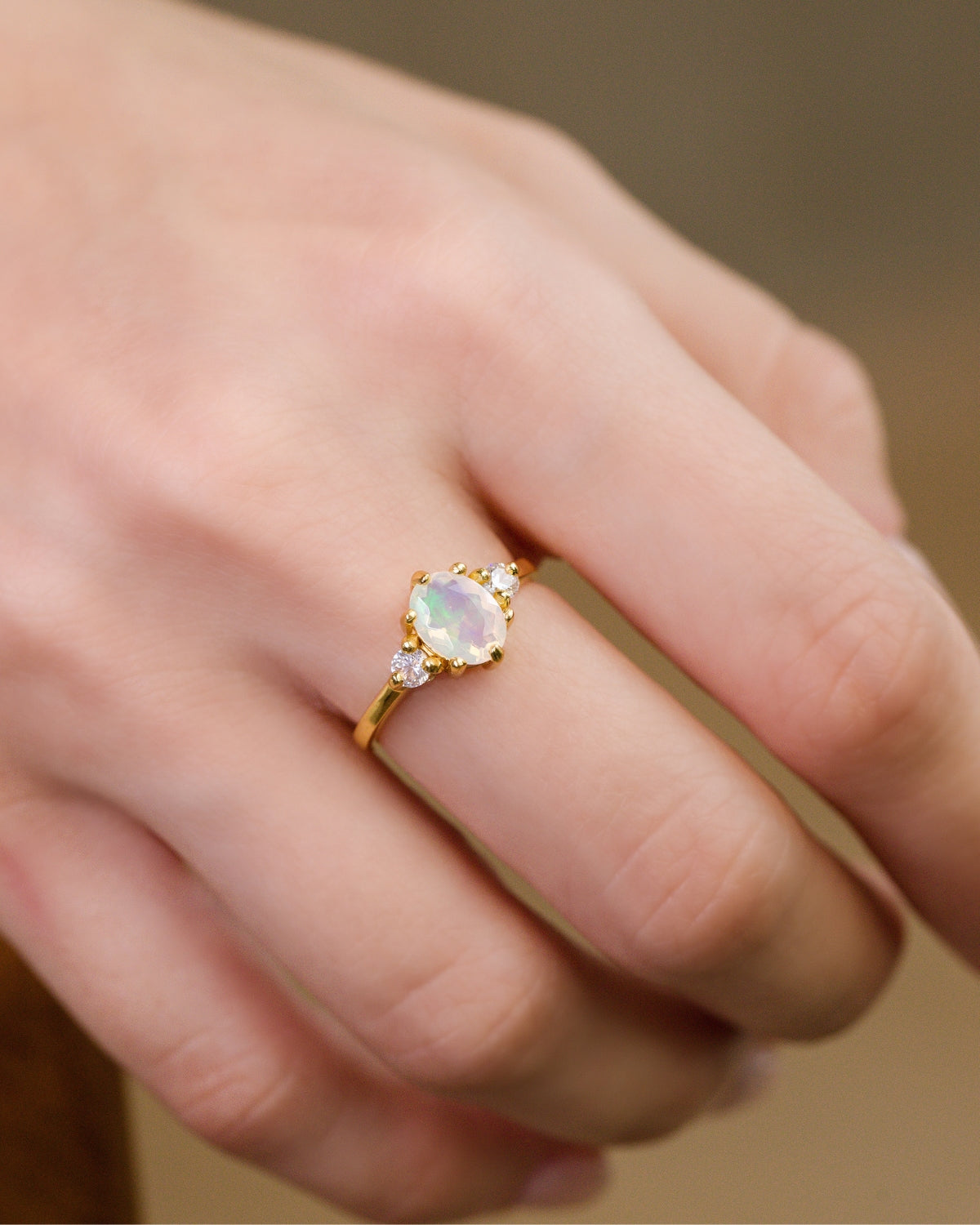 Opal Three Stone Ring in 18k Gold Vermeil