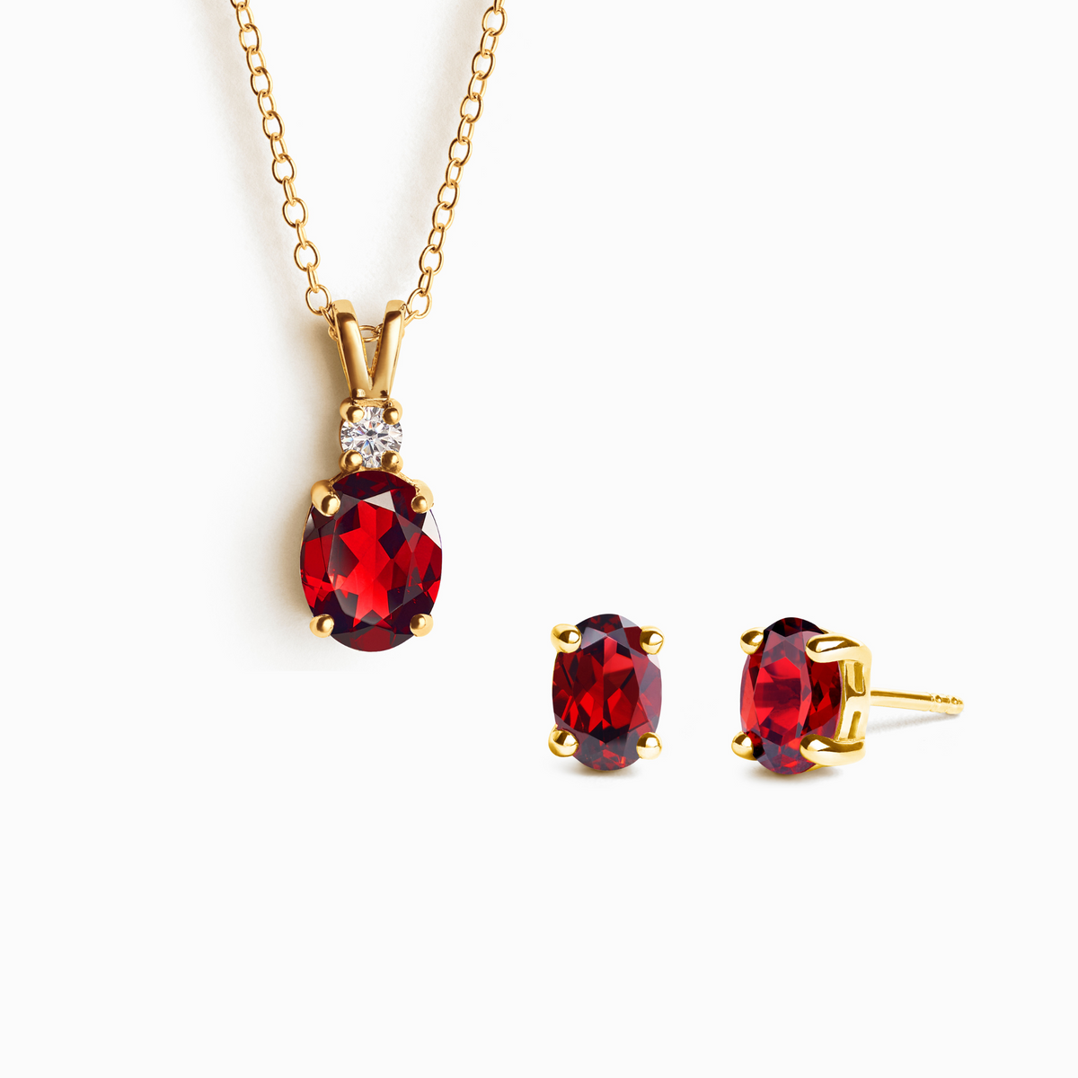 Garnet Necklace and Earrings Set in 18k Gold Vermeil