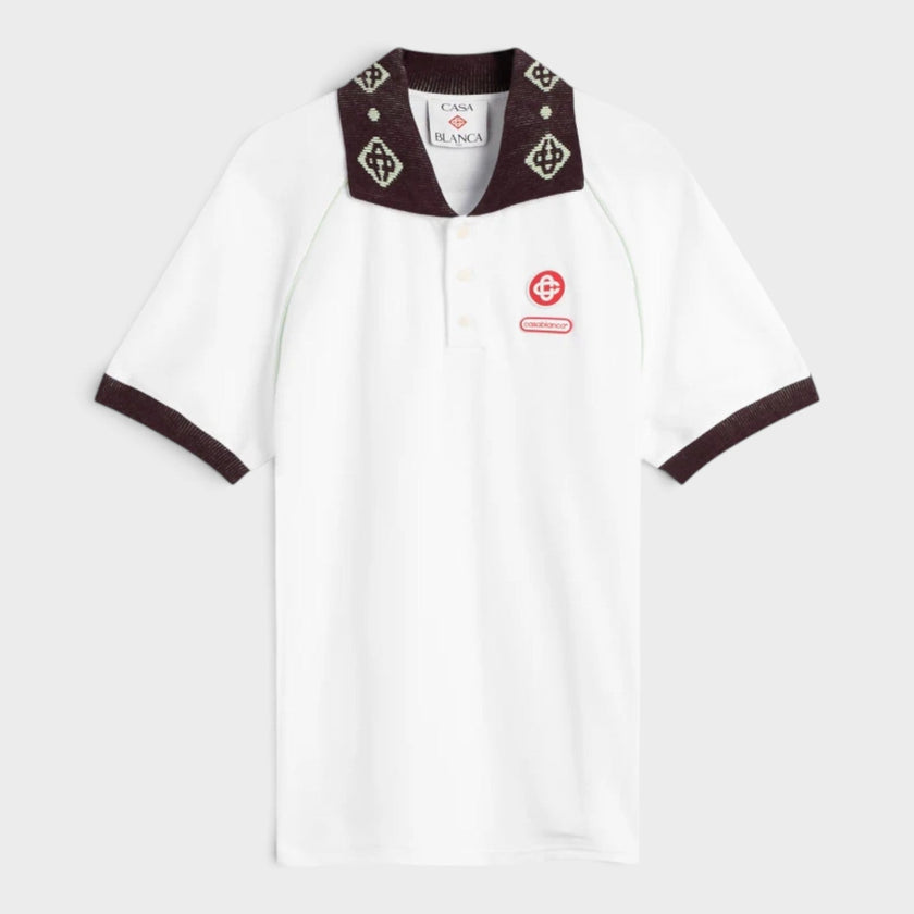 Textured Pique Chenille Collar Raglan Polo White
