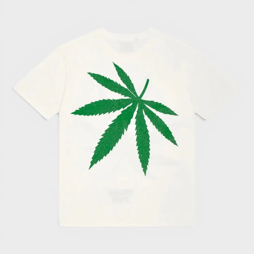 Weed Glittered Cotton Jersey T-Shirt White Green