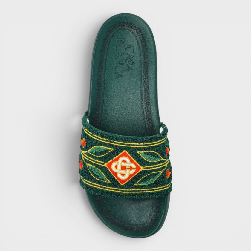 Embroidered Terry Slider Green