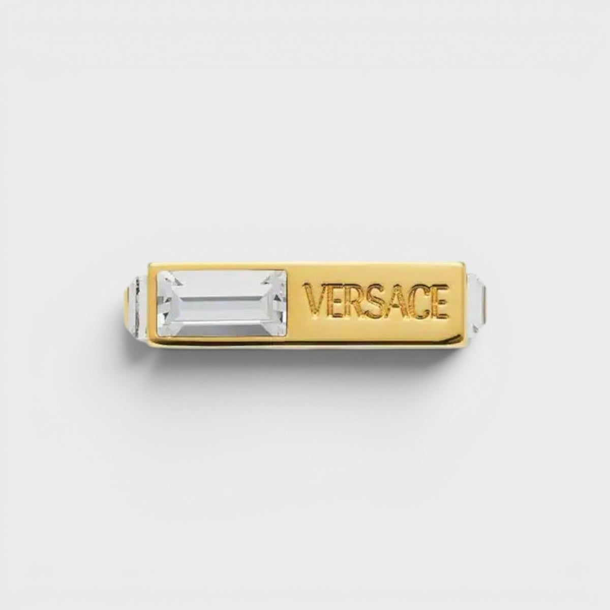 Logo Engraved Crystal Embellished Ring Gold