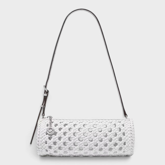 Izzy Small Crocheted Barrel Pochette Optic White