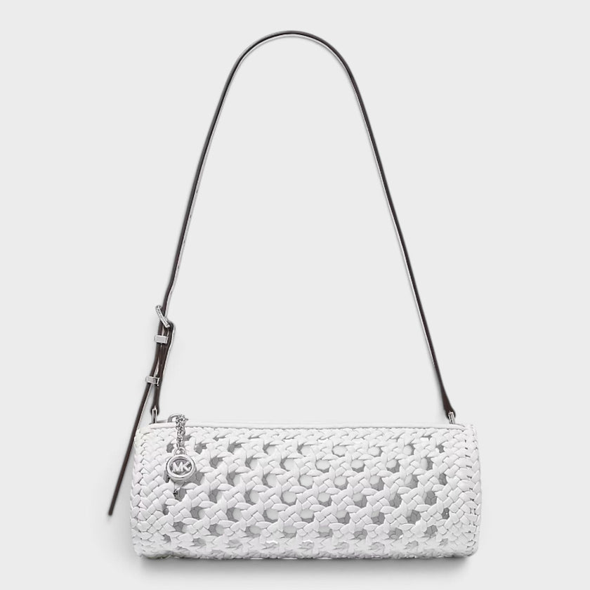 Izzy Small Crocheted Barrel Pochette Optic White