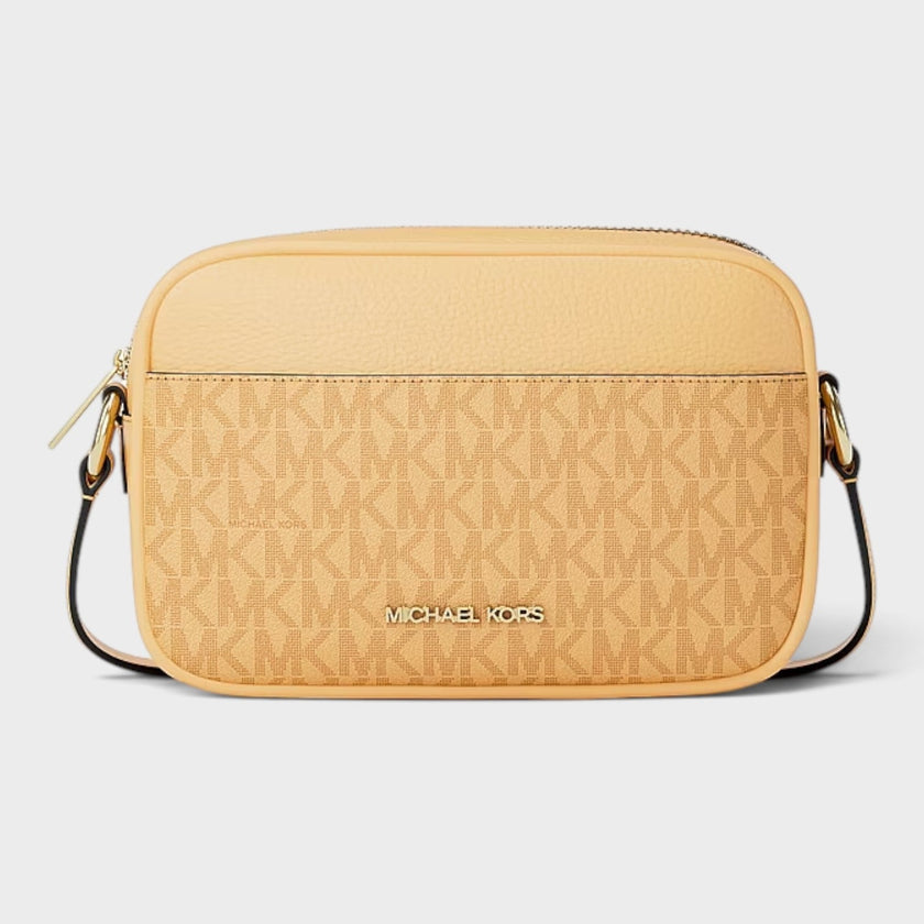 Jet Set Small Signature Logo Camera Crossbody Bag Honey Wheat