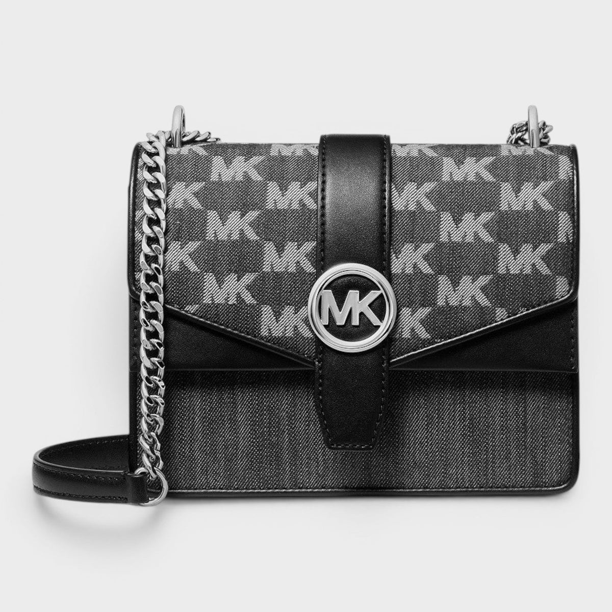 Greenwich Small Logo Jacquard Denim Crossbody Bag Black Noir