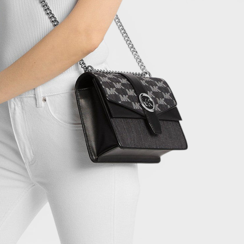 Greenwich Small Logo Jacquard Denim Crossbody Bag Black Noir