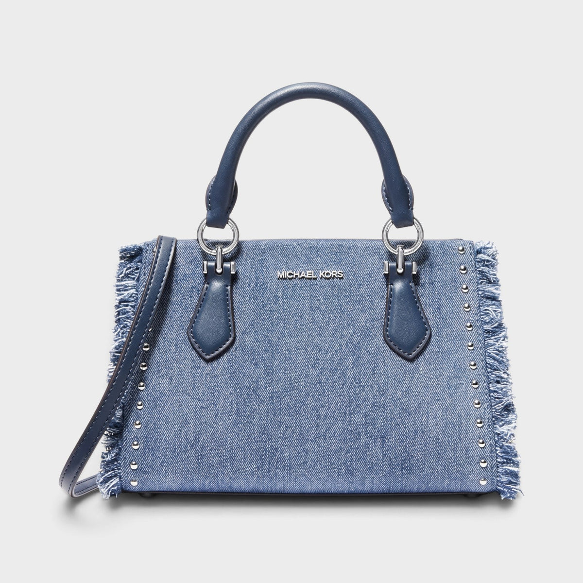 Marilyn Small Studded Denim Messenger Bag Washed Denim Blue