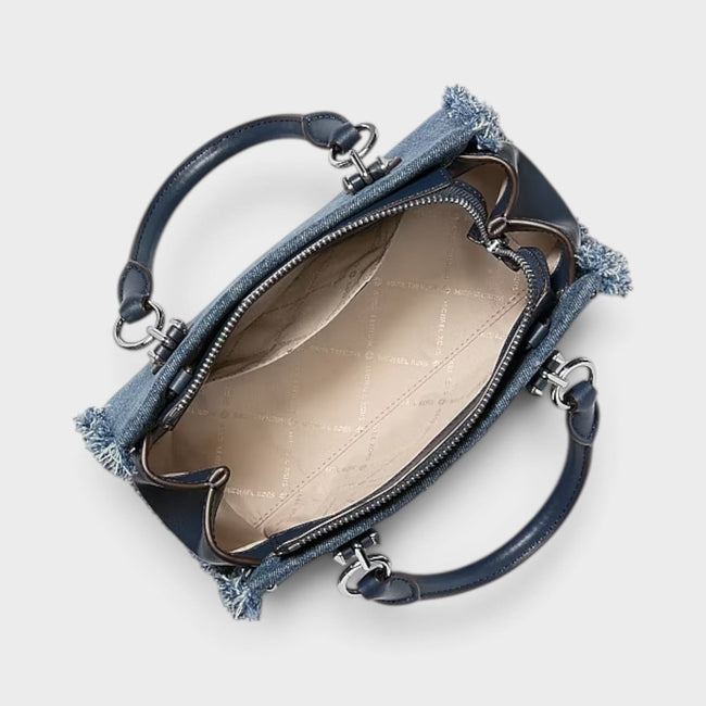 Sac messager Marilyn en jean clouté petit modèle bleu jean délavé