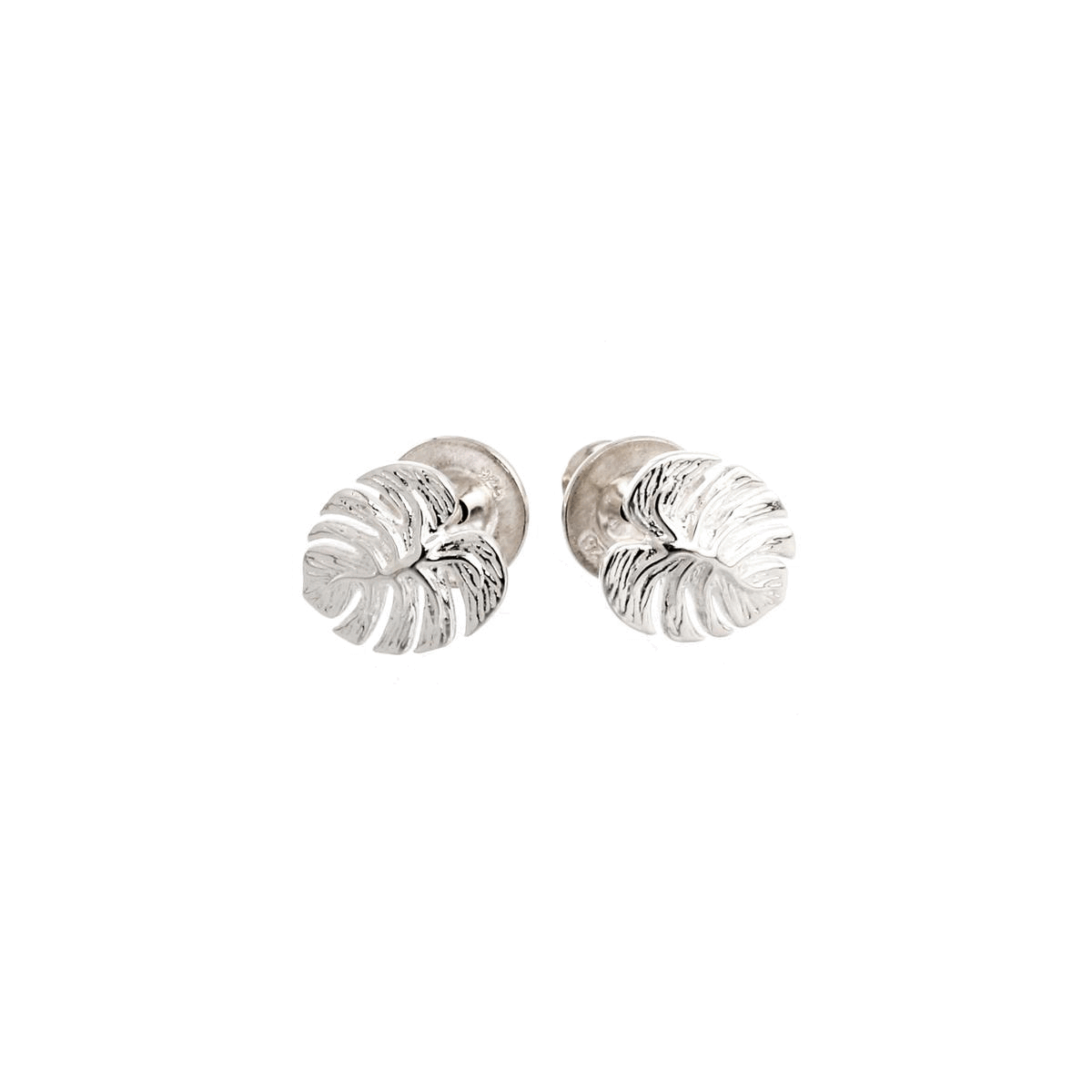 Boucles d'oreilles clous Monstera en forme de feuille de palmier argentées