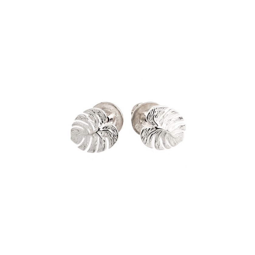 Boucles d'oreilles clous Monstera en forme de feuille de palmier argentées