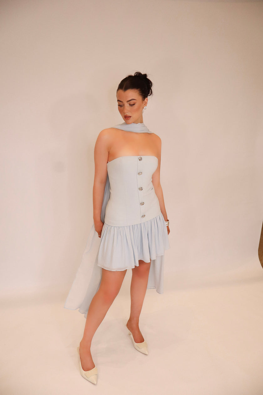 Monaco Dress and Scarf in Baby Blue