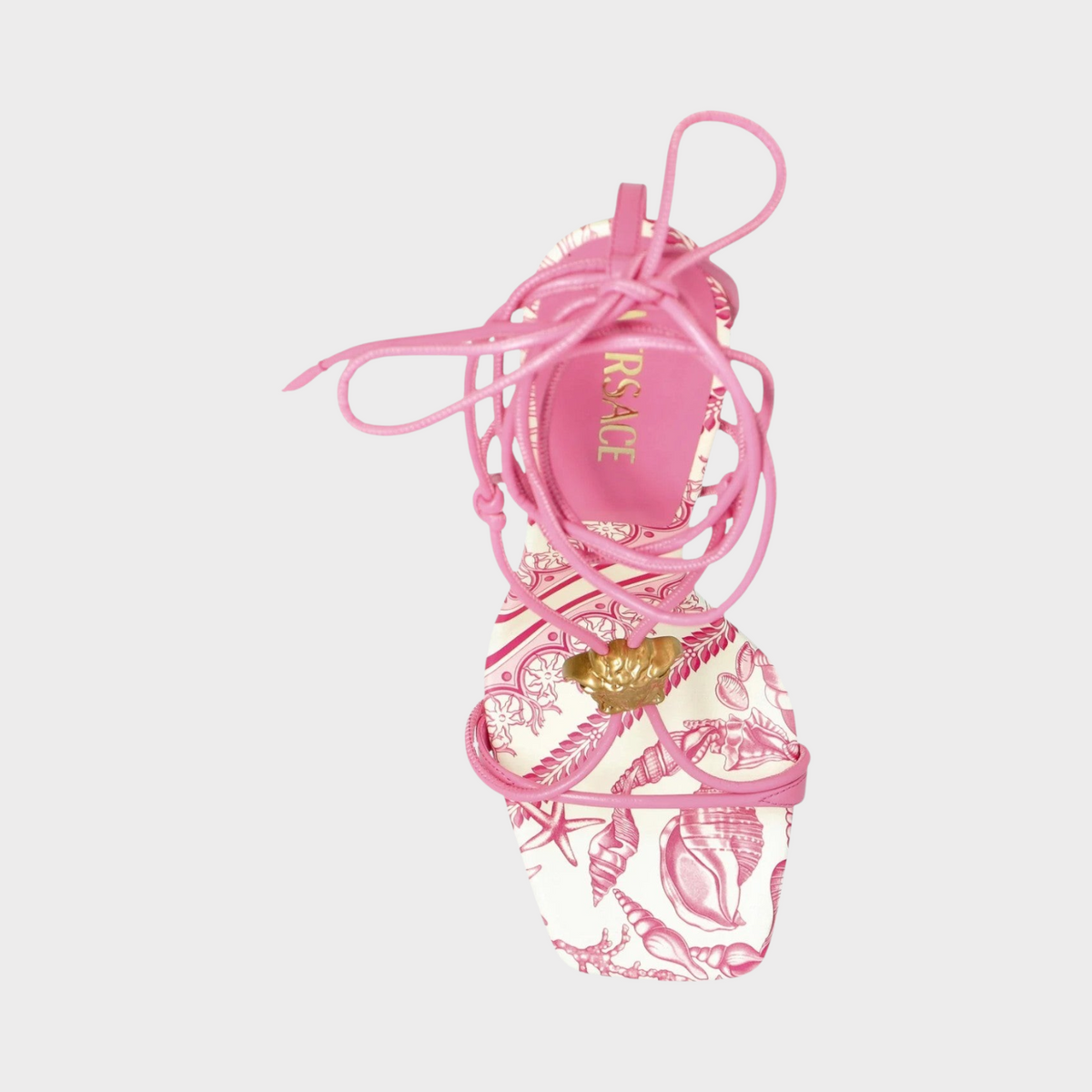Medusa Barocco Square Toe Heeled Sandals Pink White