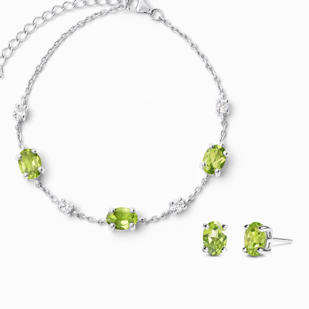 Peridot Bracelet and Earrings Set in Sterling Silver