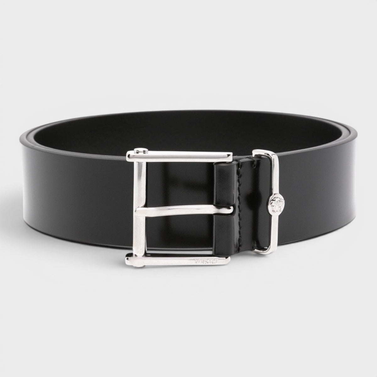 Logo Belt Calf Leather Black Silver