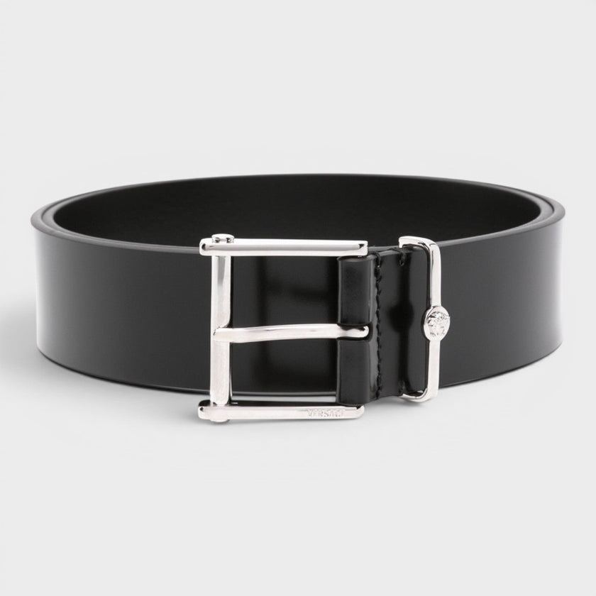Logo Belt Calf Leather Black Silver