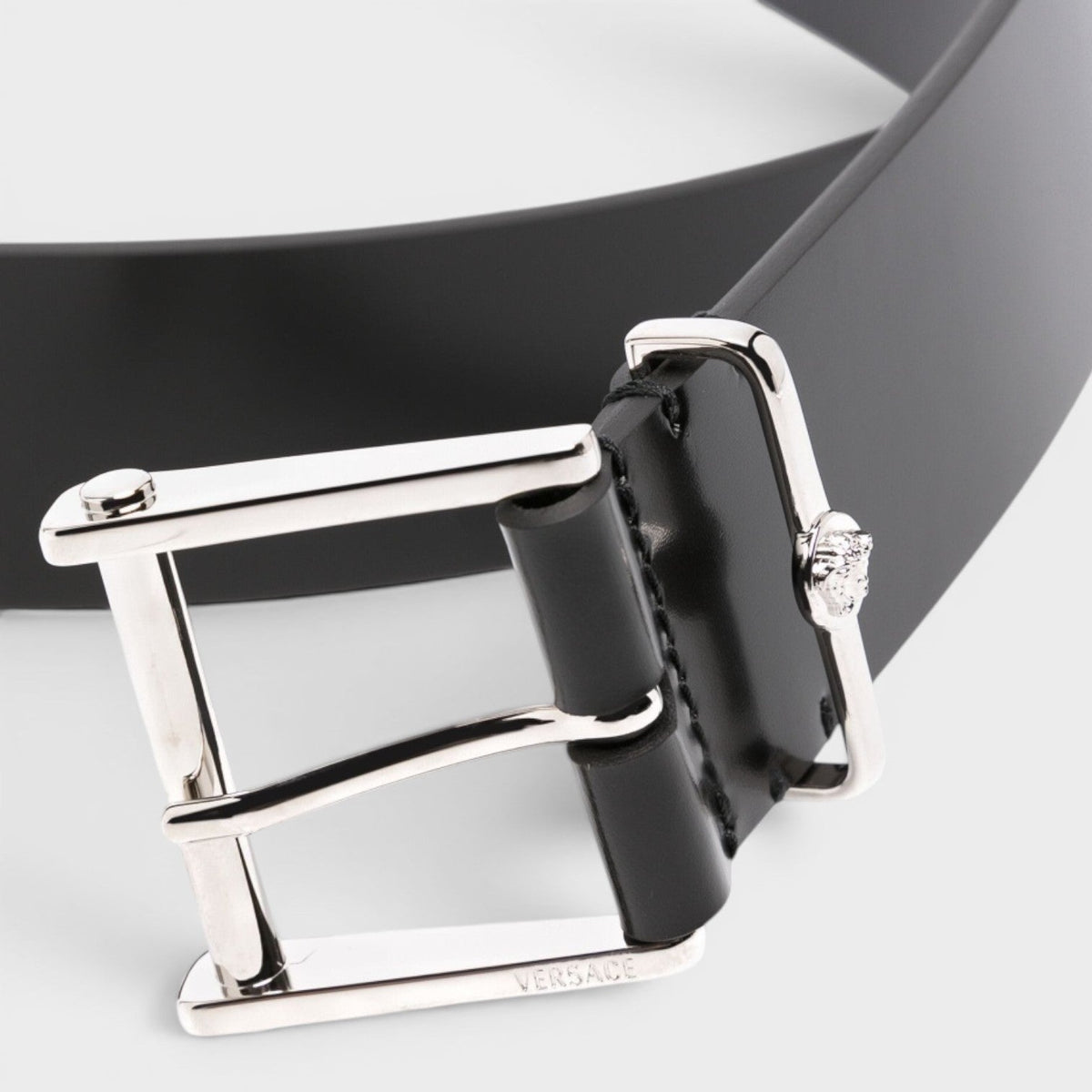 Logo Belt Calf Leather Black Silver