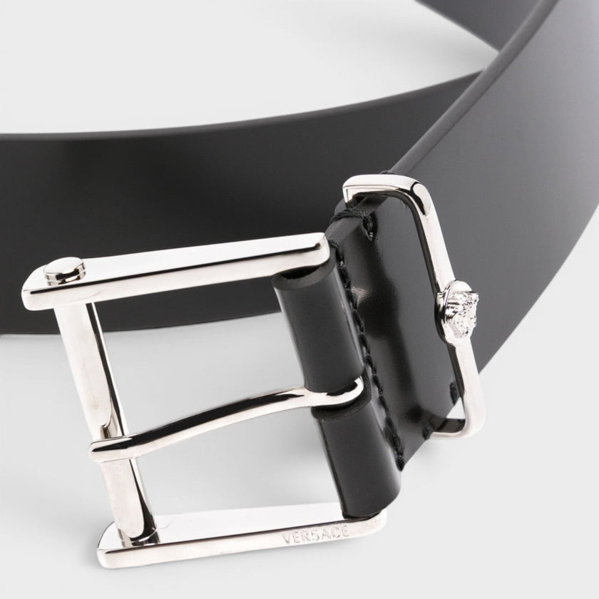 Logo Belt Calf Leather Black Silver