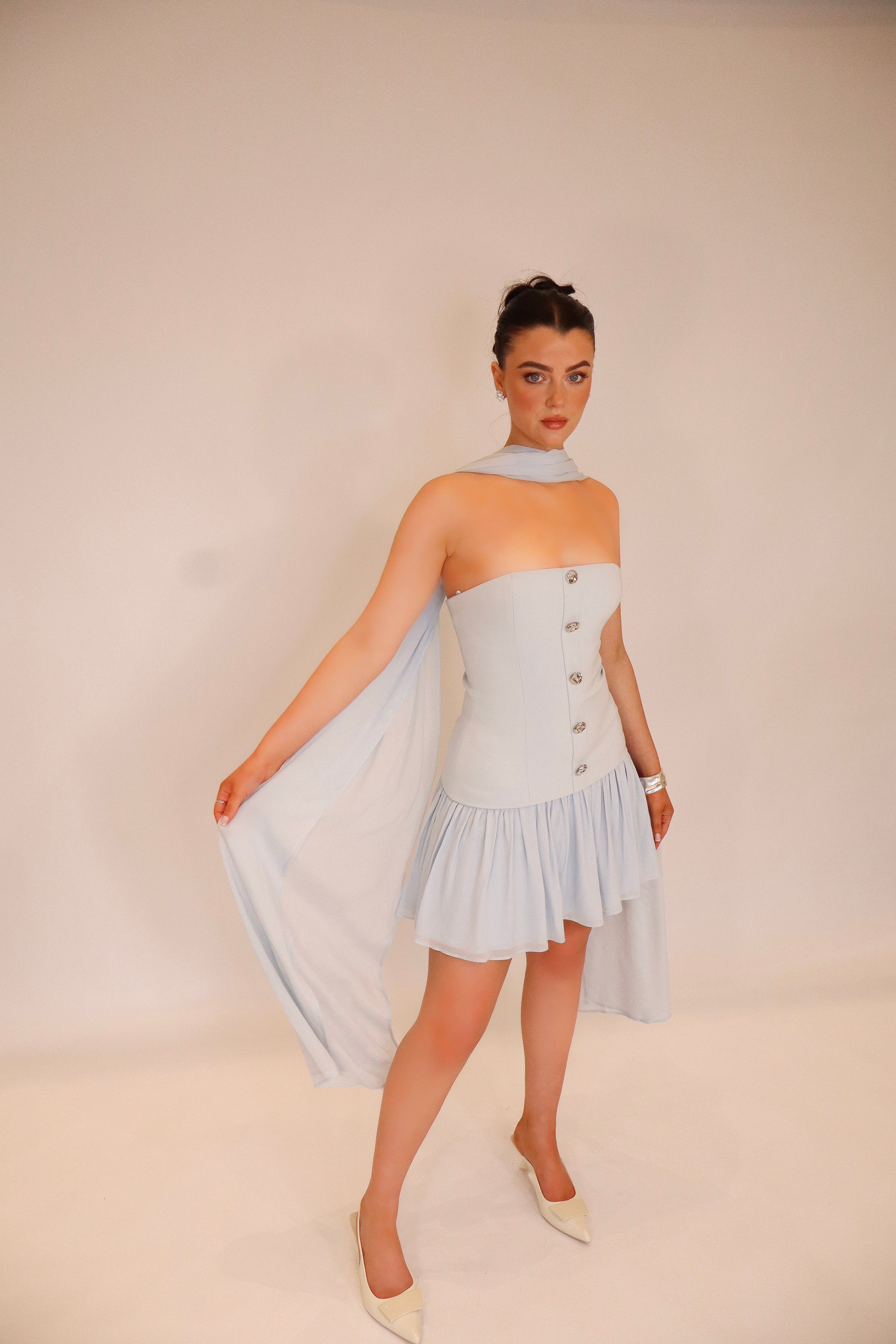 Monaco Dress and Scarf in Baby Blue