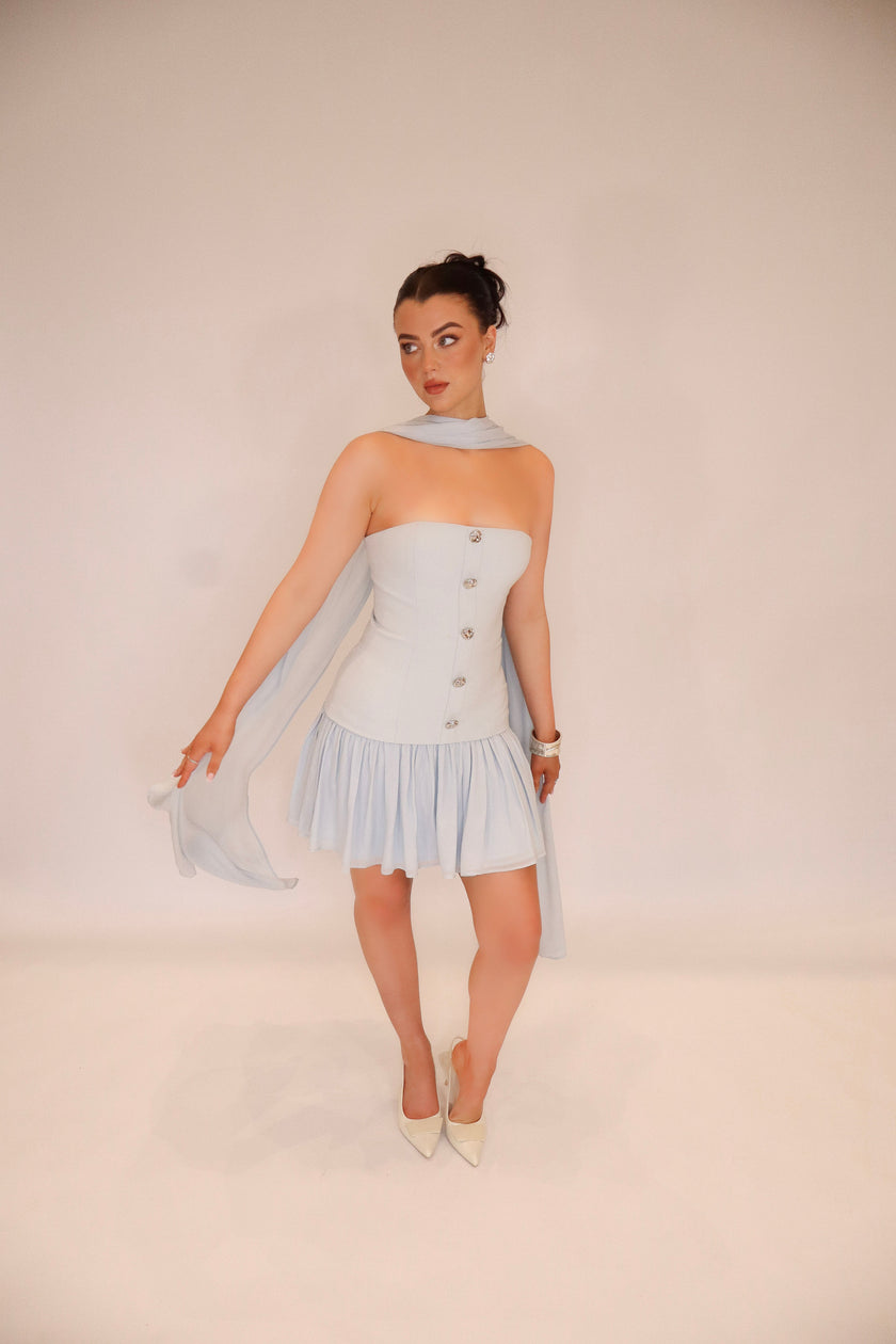 Monaco Dress and Scarf in Baby Blue