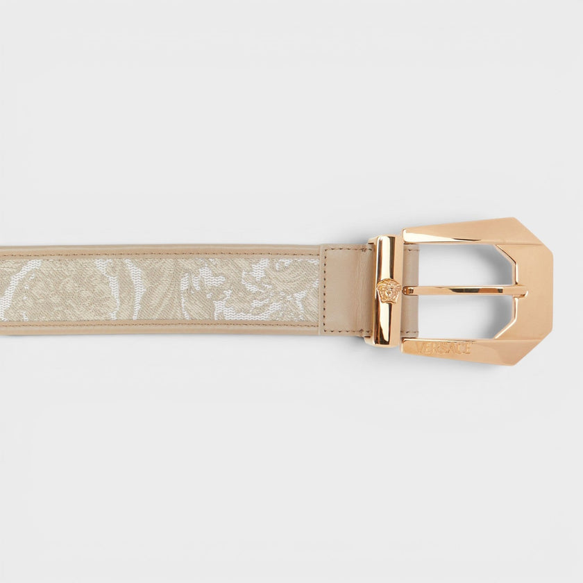 Logo Jacquard Belt Beige Gold