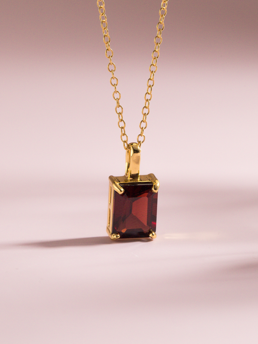 Garnet Emerald Cut Pendant Necklace in 18k Gold Vermeil