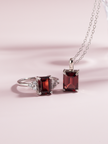 Garnet Emerald Cut Pendant Necklace in Sterling Silver