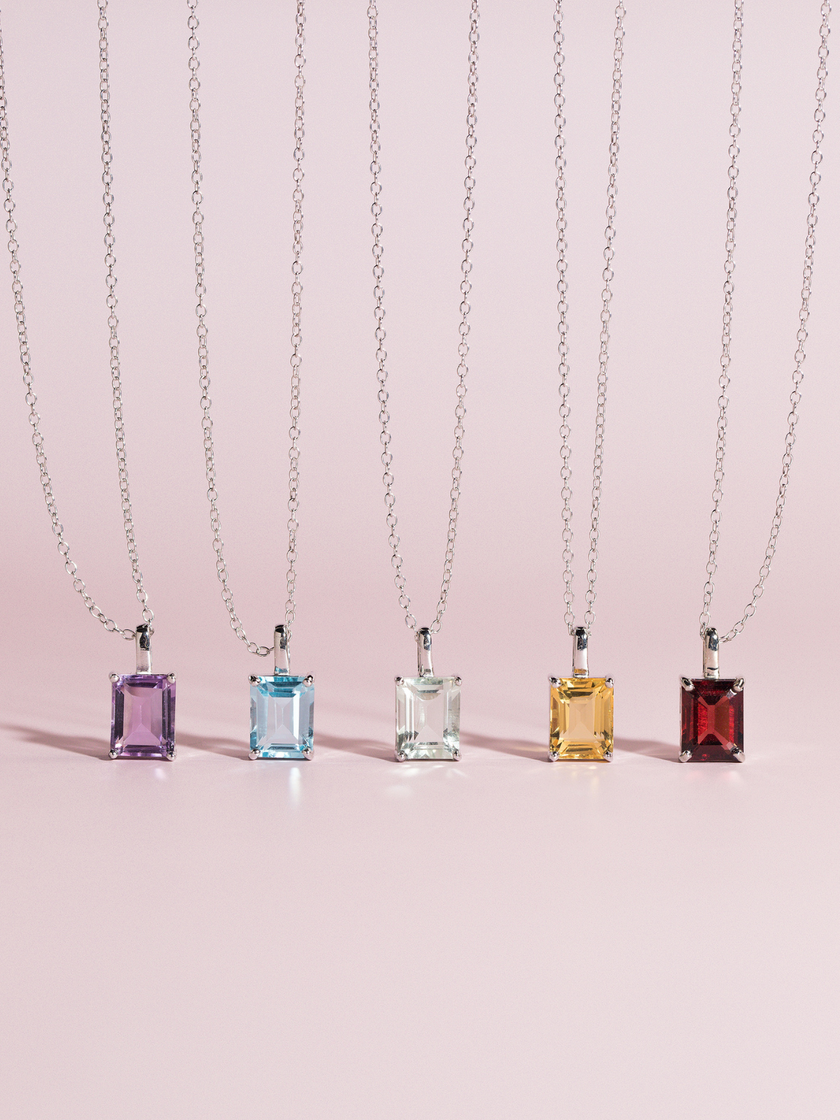 Citrine Emerald Cut Pendant Necklace in Sterling Silver