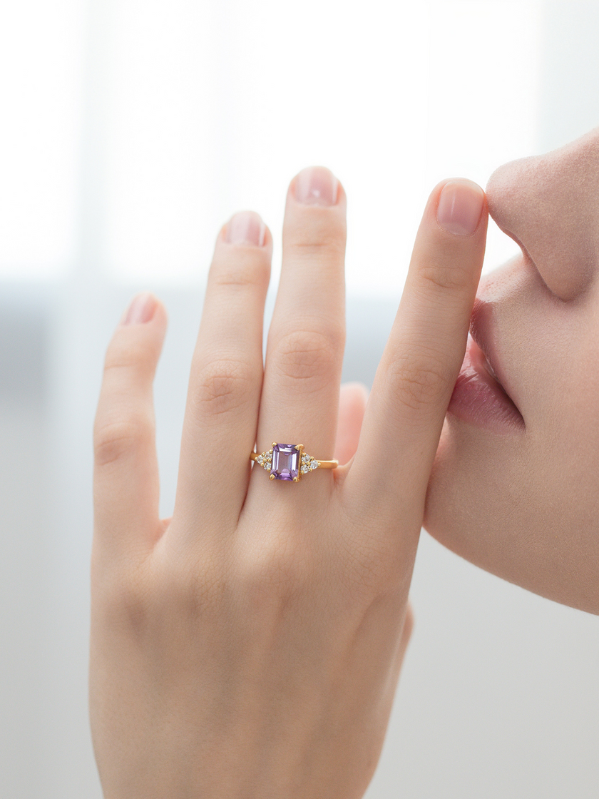 Lavender Amethyst Emerald Cut Ring in 18k Gold Vermeil