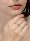 Bague éternité en topaze bleue de Londres taille émeraude en argent sterling