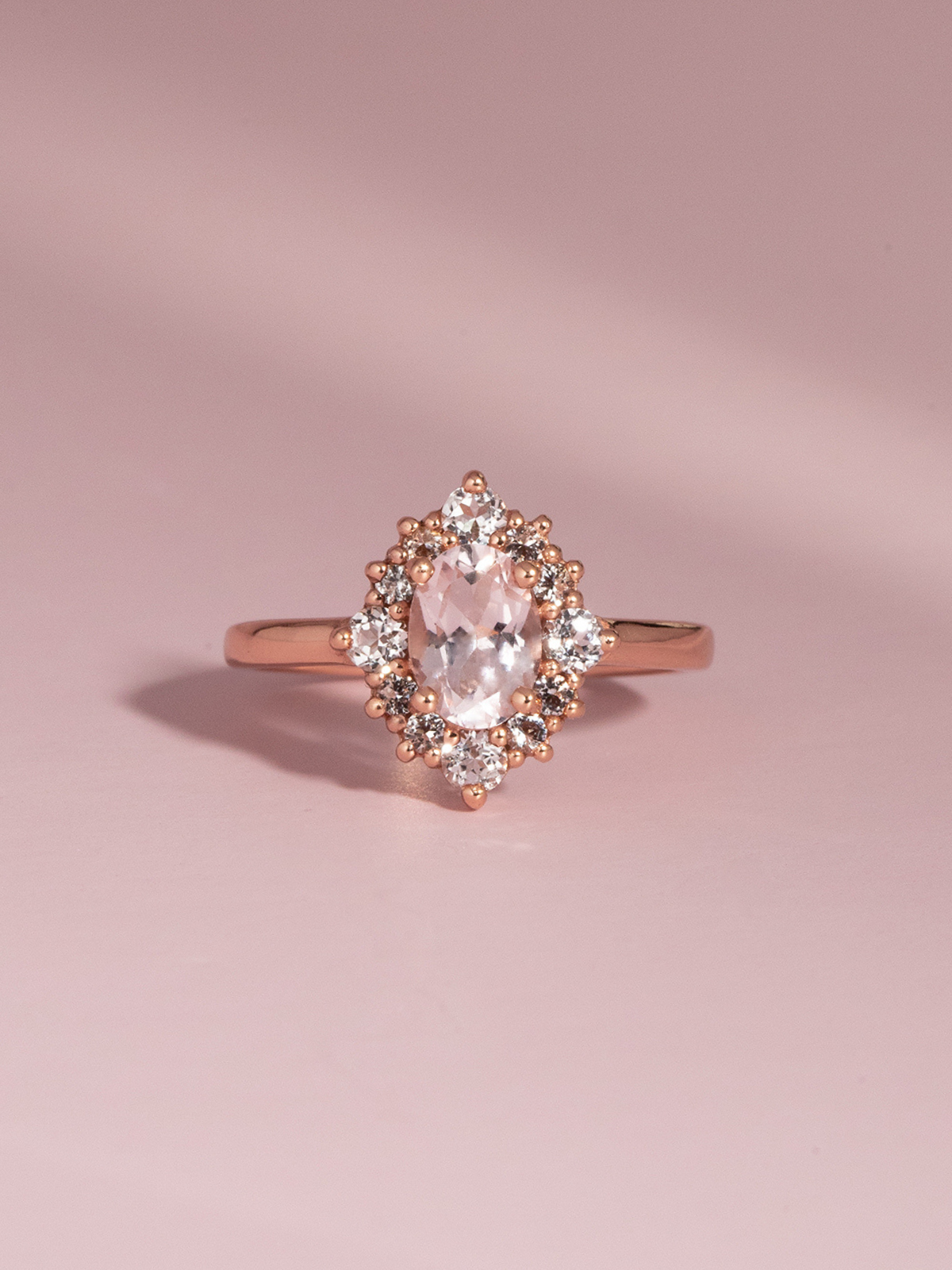 Pink Morganite Halo Ring in 18k Rose Vermeil