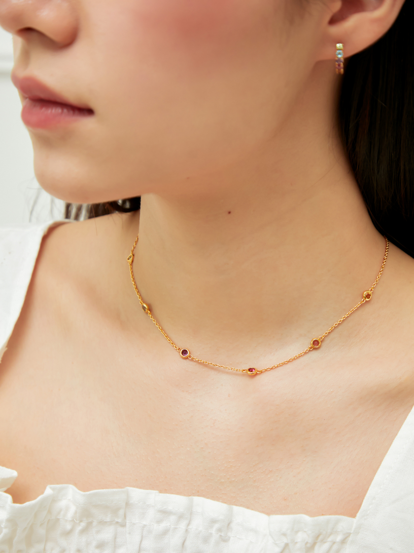 Rainbow Gemstone Necklace in 18k Gold Vermeil