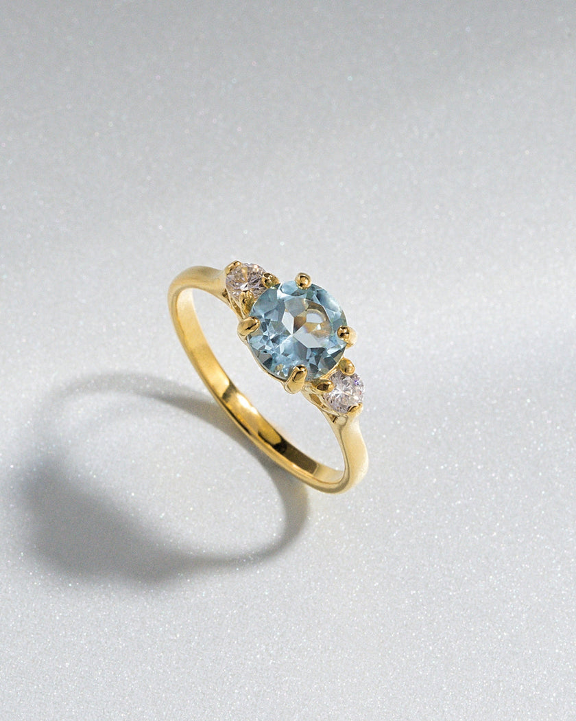 Blue Topaz Three Stone Ring in 18k Gold Vermeil