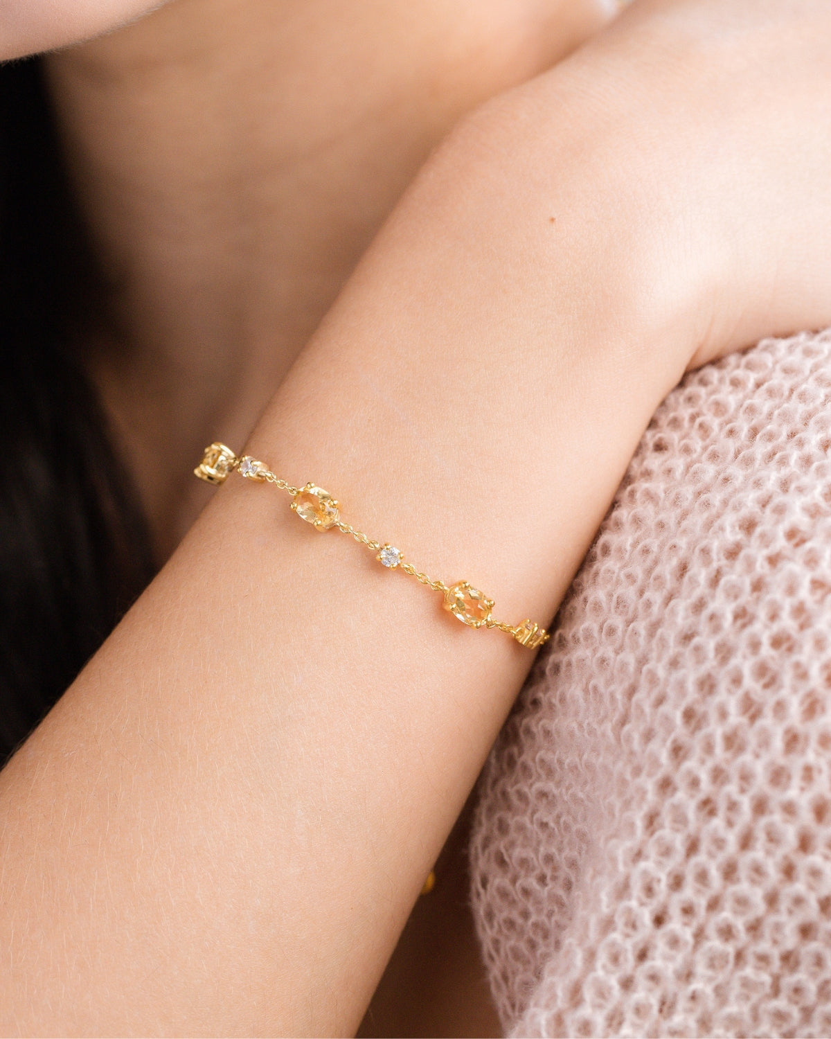 Citrien armband en oorbellen set in 18k verguld zilver