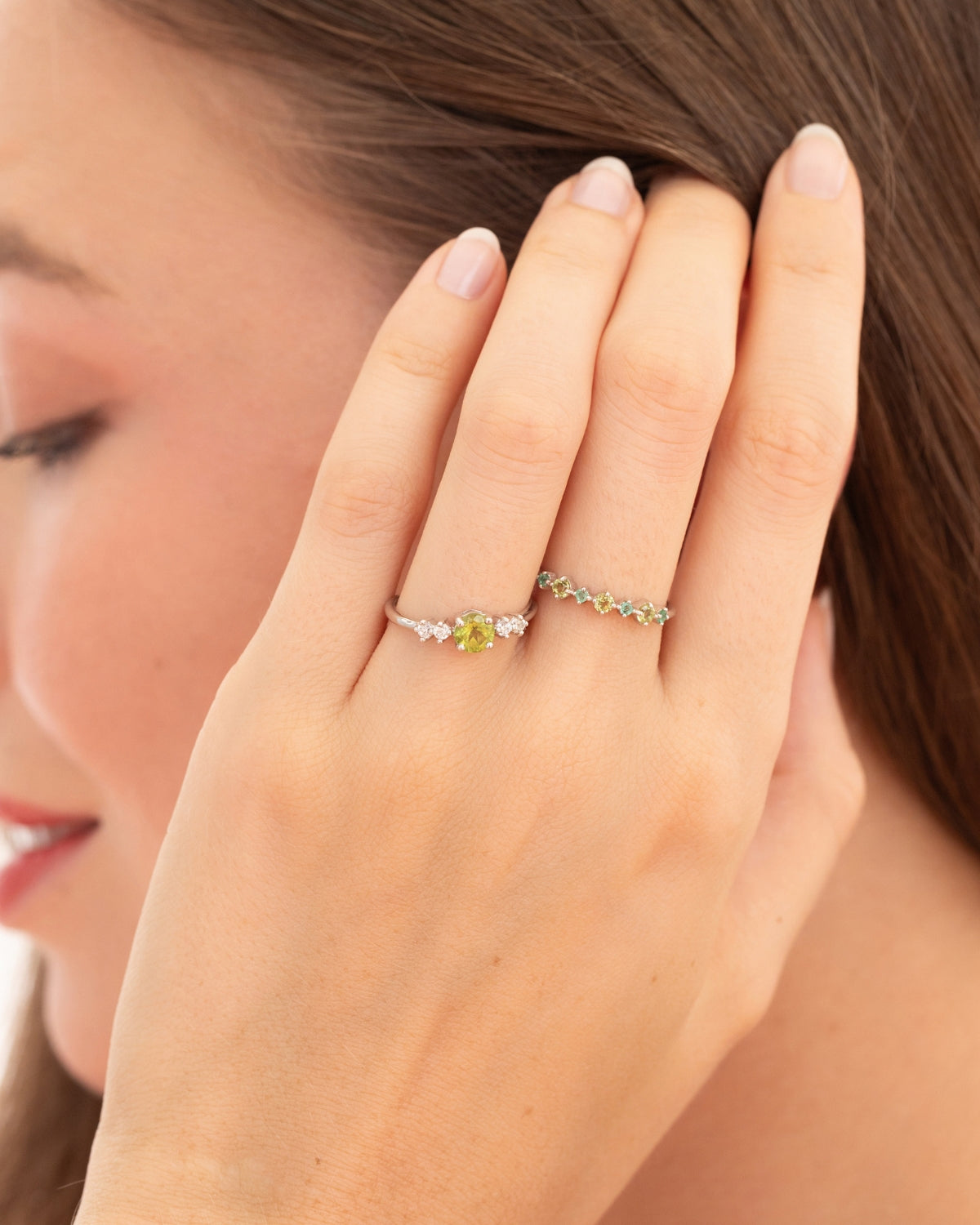 Stapelbare Halve Eeuwigheidsring met Smaragd & Peridot in Sterling Zilver