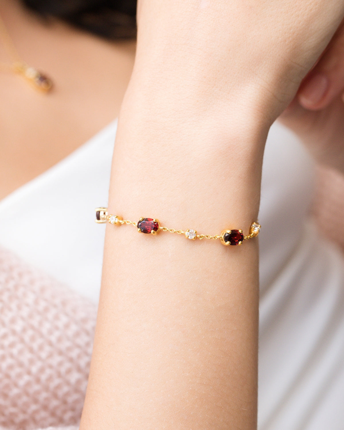Garnet Bracelet and Earrings Set in 18k Gold Vermeil