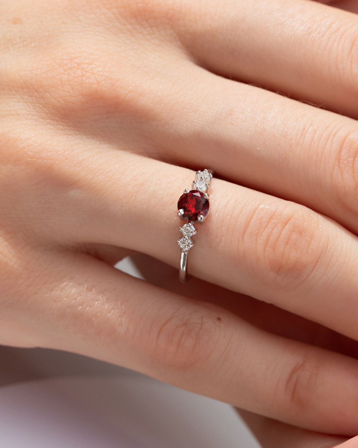 Granaat Vijfsteen Ring in Sterling Zilver