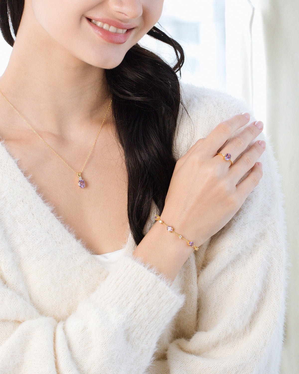 Amethyst Bracelet and Earrings Set in 18k Gold Vermeil