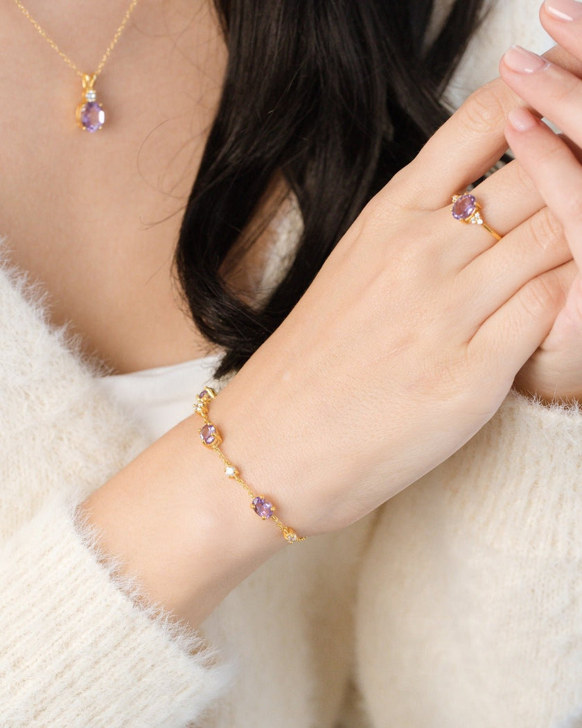 Lavendelametistarmband i 18k guld vermeil