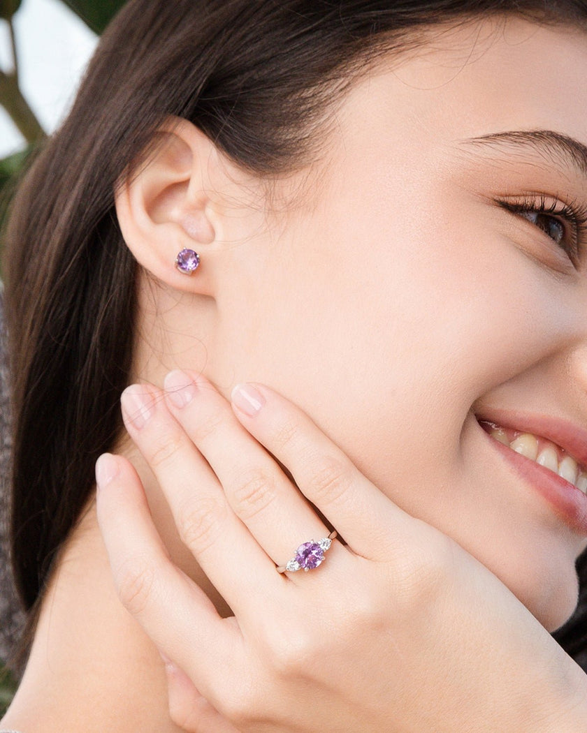 Lavender Amethyst Round Stud Earrings 6 mm in Sterling Silver