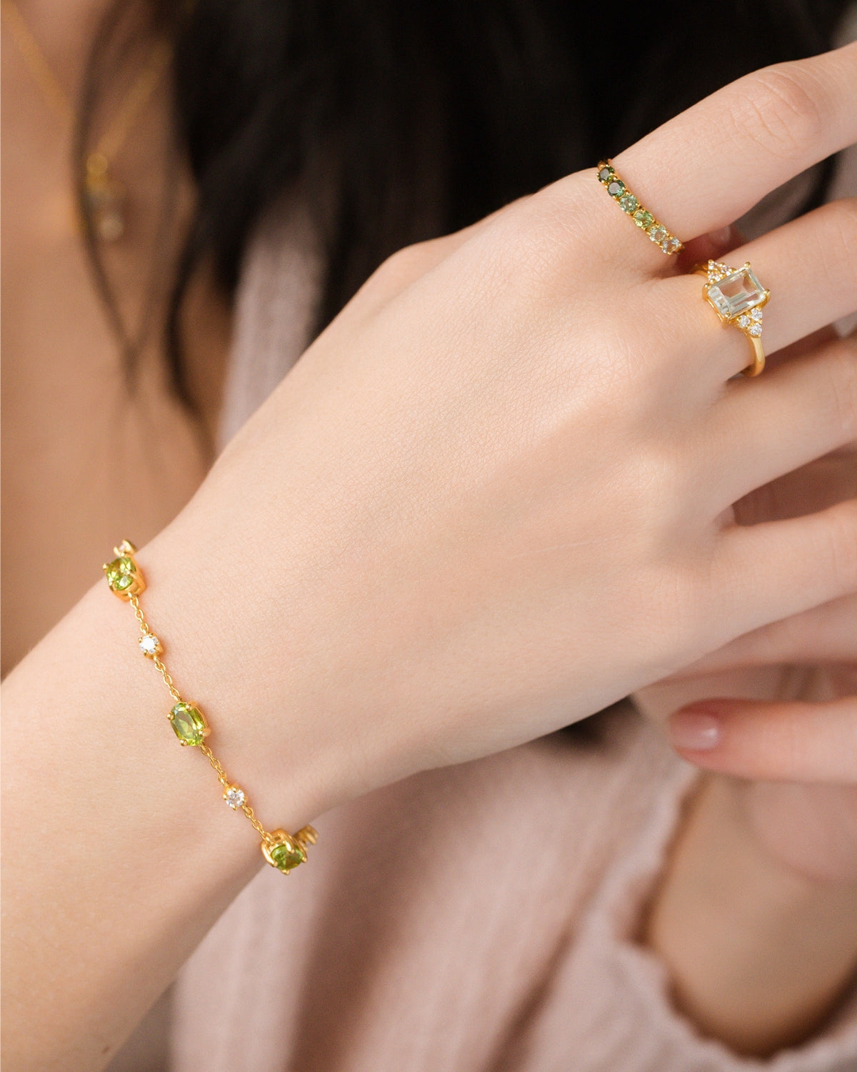 Pulsera de peridoto en vermeil de oro de 18k