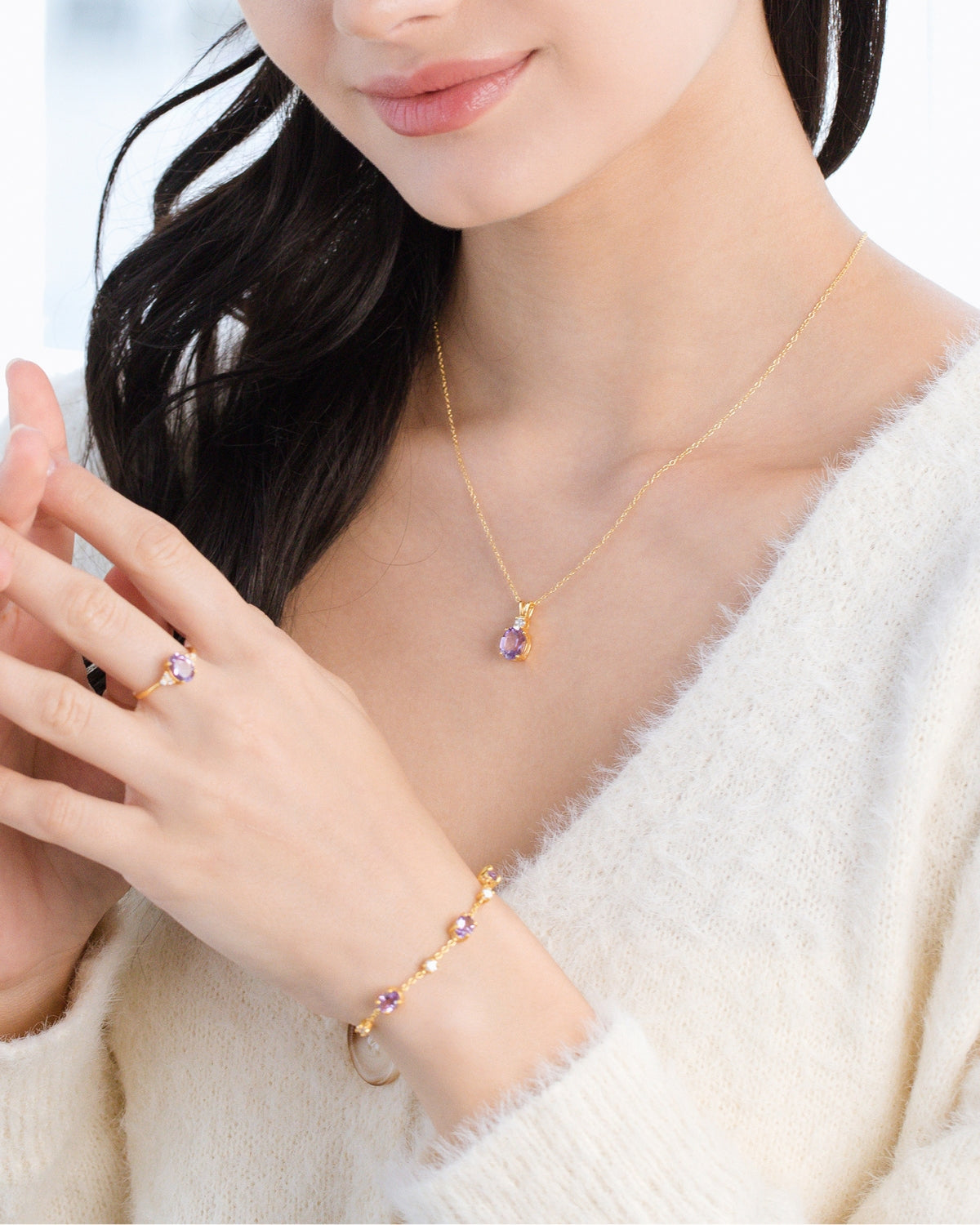 Lavendelametistarmband i 18k guld vermeil