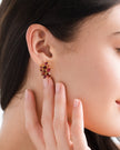 Orecchini a grappolo con grandi pietre preziose rosse in vermeil d'oro 18k