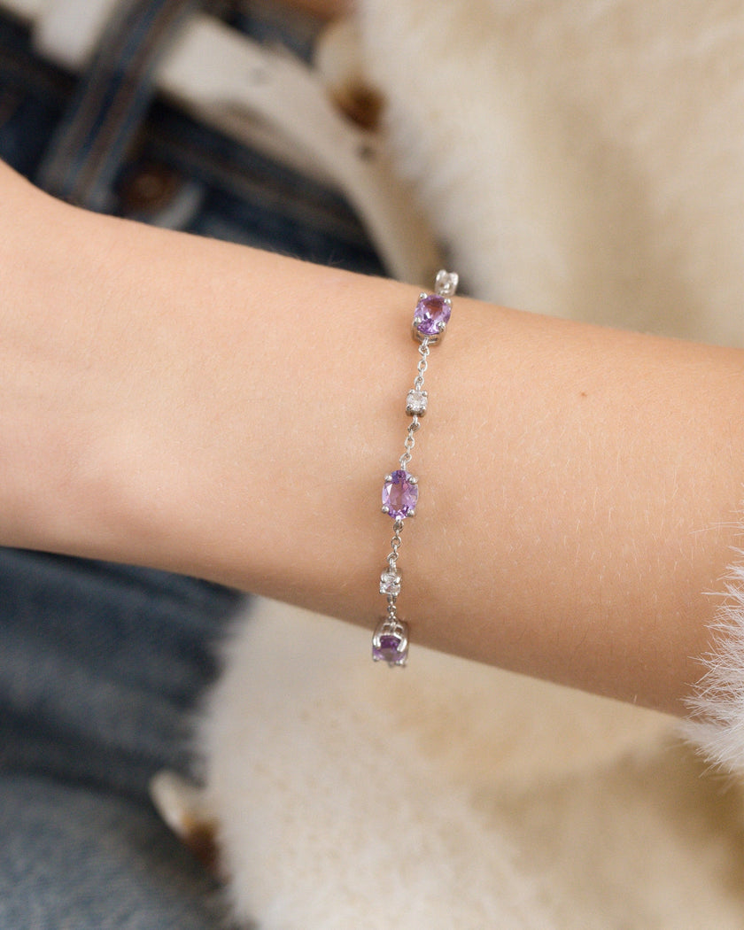 Amethyst Bracelet and Earrings Set in Sterling Silver