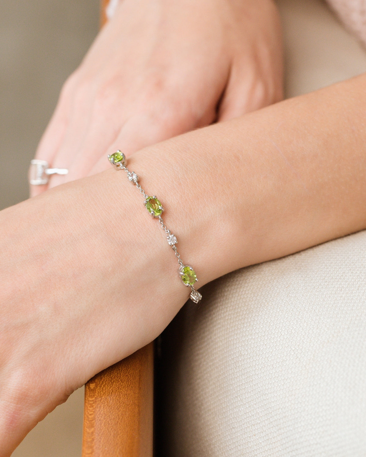 Peridot Bracelet and Earrings Set in Sterling Silver