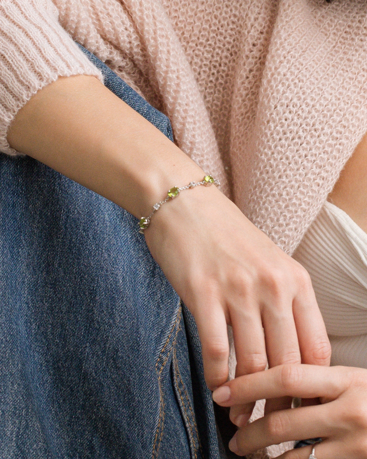 Peridot Bracelet and Earrings Set in Sterling Silver