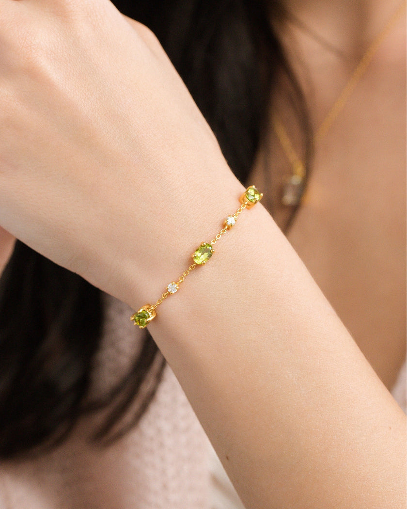 Peridot Bracelet and Earrings Set in 18k Gold Vermeil